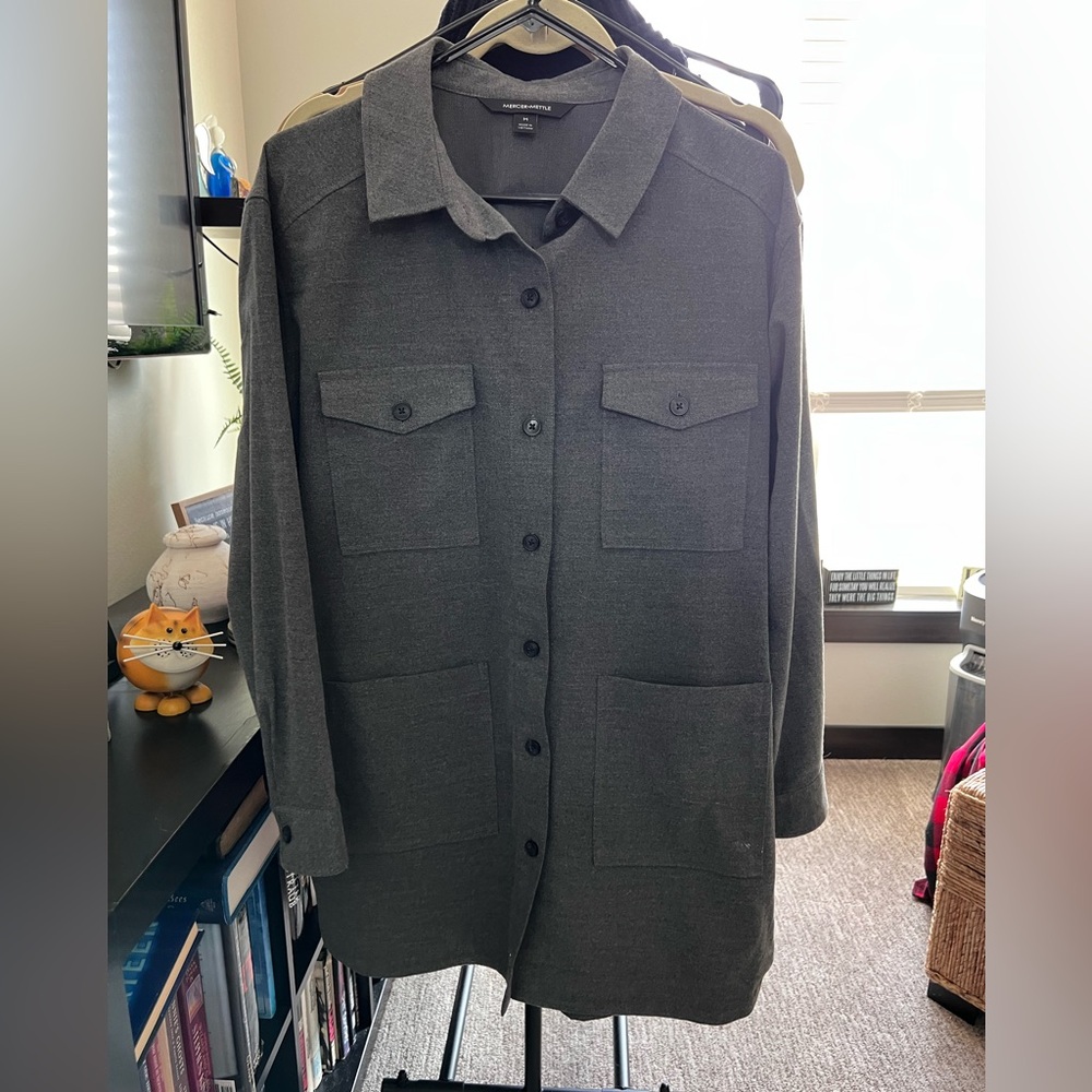 Dark Gray Button-Up Shirt Jacket